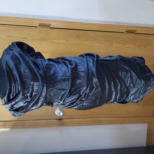 Devi kroell silk black draped evening formal midi dress